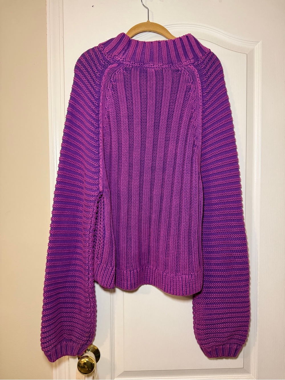 FREE PEOPLE Purple Chunky Cable-Knit Women's Sweater - Picture 3 of 3